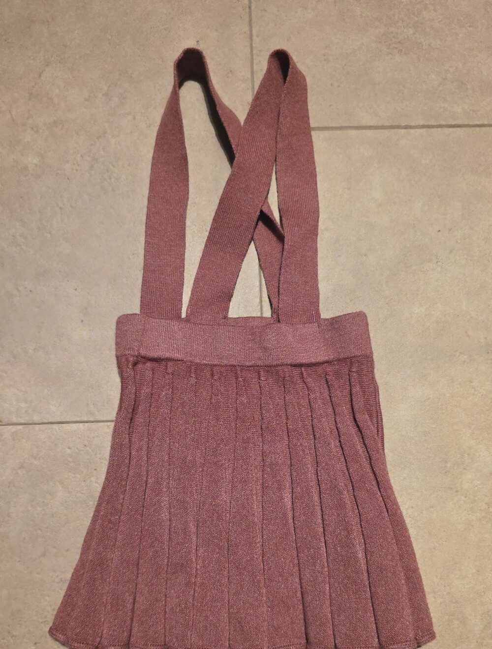 Zara Girl's Pleated Knit Suspender Mini Skirt - Mauve. Size 3-4 Years
